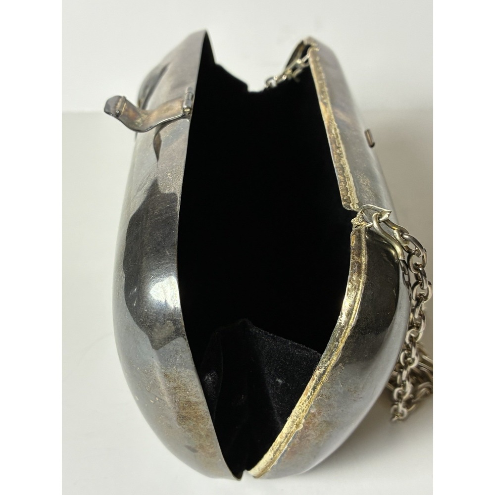Vintage Mexican Metal Purse w/Art Deco Gem Eyed Panther, Velvet, Chain Strap - Picture 8 of 14
